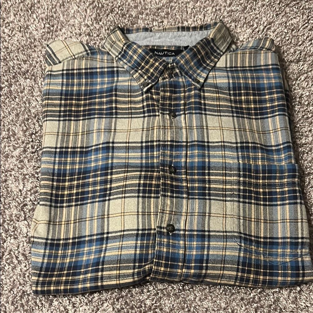 Nautica Blue and Black Casual Button Down Shirt